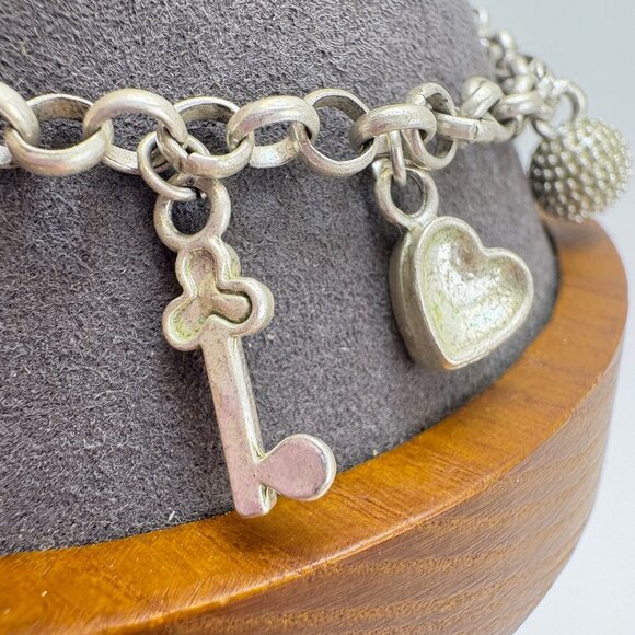 Sterling Silver 925 Charm Bracelet Lock Key Heart Theme Size 8.25" Length - Picture 12 of 12